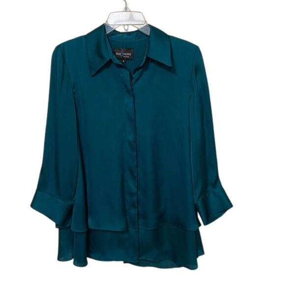 Blair Stanley Green Button Up Double Tier Blouse Womens Size 4 Relaxed Fit - Picture 1 of 8
